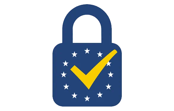blue lock icon with circle of white stars and yellow checkmark
